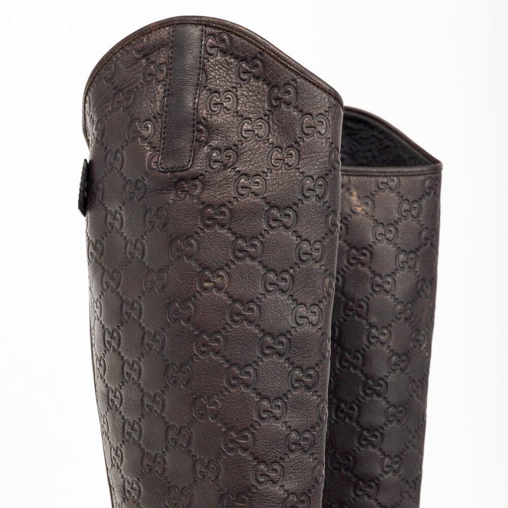 Gucci Maud Chocolate Soft Guccissima Leather Knee-High Riding Boots - Picture 10 of 13